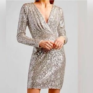 Express Gold Sequin Faux Wrap Bodycon Cocktail Party Dress M